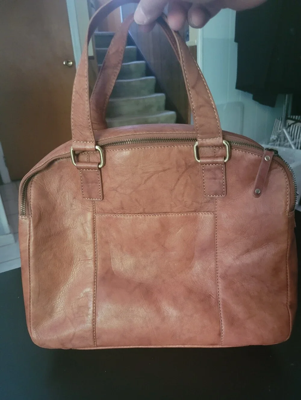Tan Leather Satchel Handbag - Classic Everyday Tote - Cones With Crossbody Strap